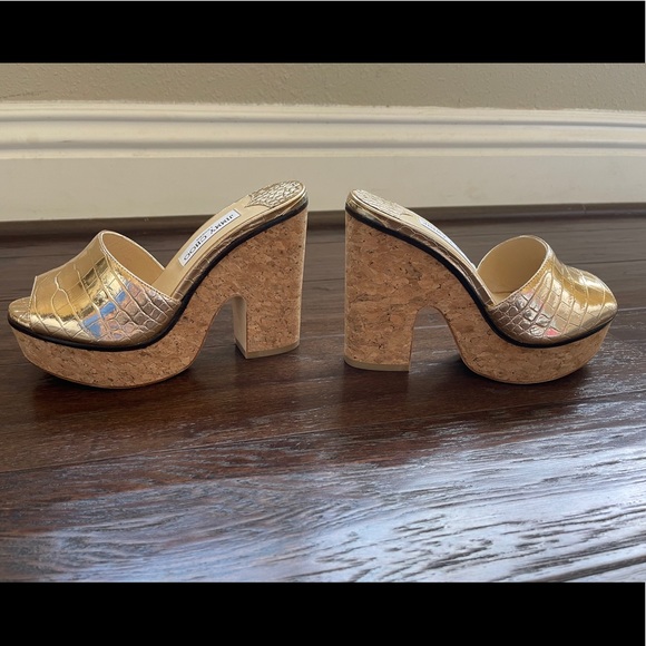 NWT Brand New Jimmy Choo Deedee Gold Leather Cork Sandals Women’s Size 7 - Picture 8 of 13